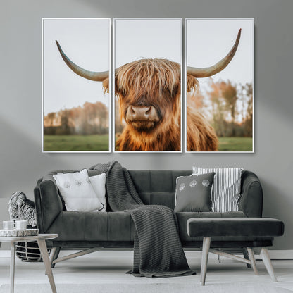 64824-MGV-CV-36X24-Highland Cow Wall Art – Rustic Scottish Bull Canvas Print, Farmhouse Animal Decor for Living Room, Bedroom, Office or Cabin