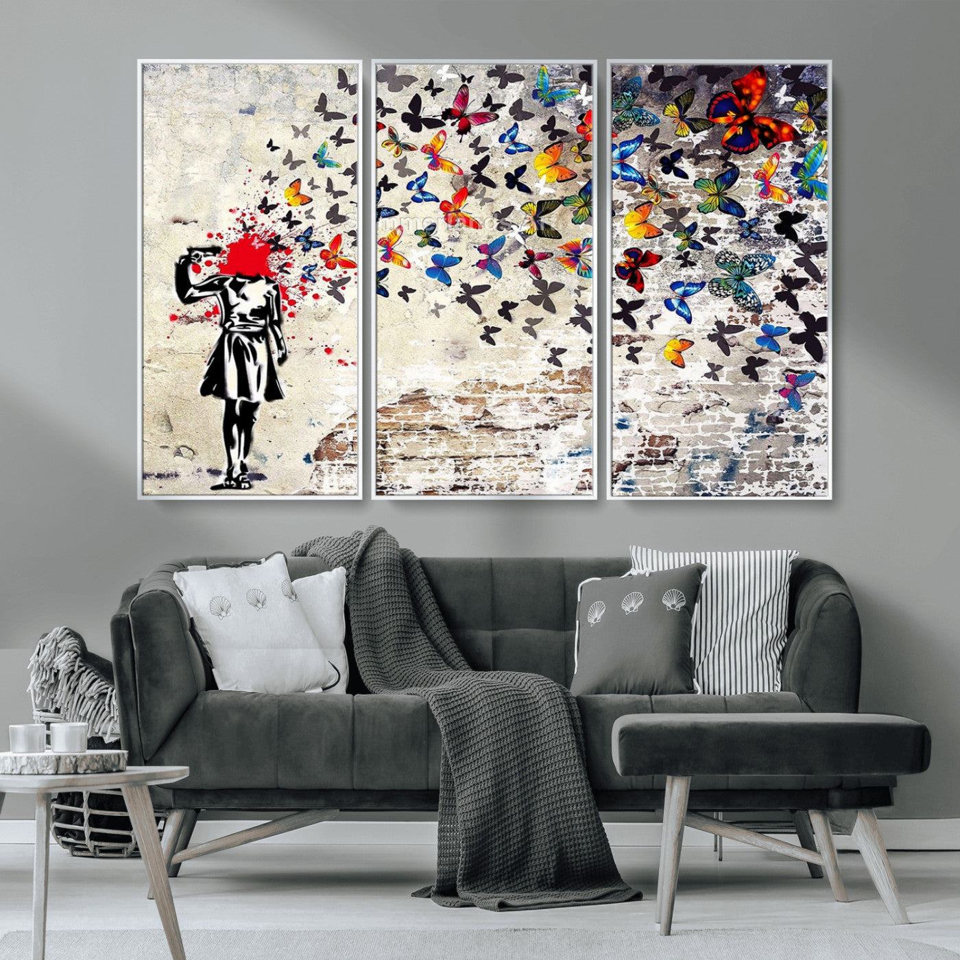 88654-MGV-CV-36X24-Butterfly Explosion Graffiti Wall Art – Street Art Canvas Print, Colorful Butterfly Spray Mural, Modern Abstract Urban Wall Decor