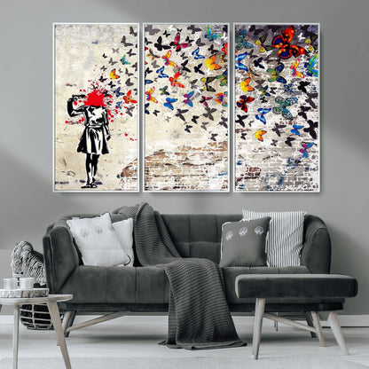 88654-MGV-CV-36X24-Butterfly Explosion Graffiti Wall Art – Street Art Canvas Print, Colorful Butterfly Spray Mural, Modern Abstract Urban Wall Decor
