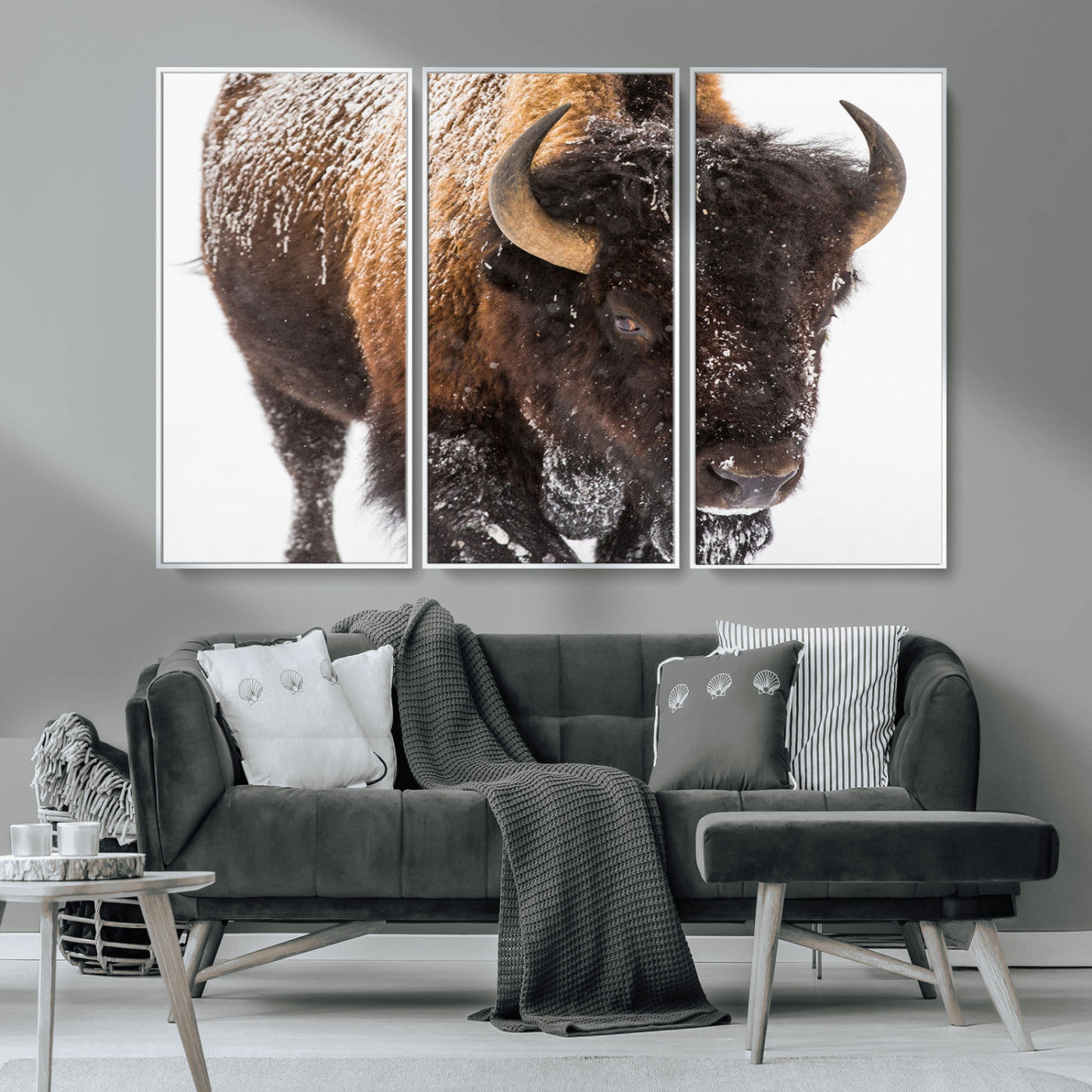 65605-MGV-CV-36X24-Snow Bison Wall Art – Close Up Buffalo Canvas Print, Rustic Western Wildlife Photography, Farmhouse Cabin Lodge Decor for Living
