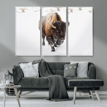 19889-MGV-CV-36X24-Snow Bison Wall Art – Majestic Buffalo Winter Landscape Canvas Print, Rustic Wildlife Photography Decor for Cabin, Lodge, Living