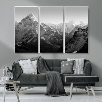 10775-MGV-CV-36X24-Snow Capped Mountain Wall Art – Black and White Canvas Print of Majestic Peaks, Nature Landscape Photography for Office, Bedroom,