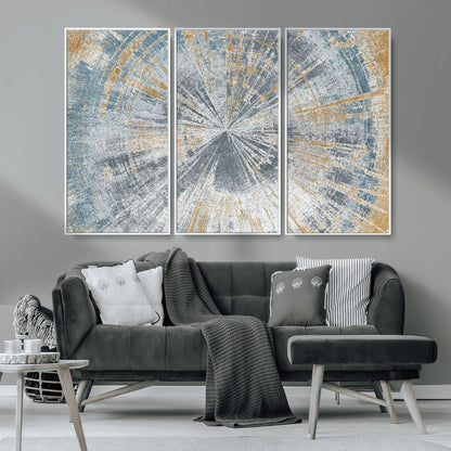 17631-MGV-CV-36X24-Radiant Burst Wall Art – Abstract Sunburst Canvas Print in Blue and Gold, Modern Geometric Painting for Living Room, Office or