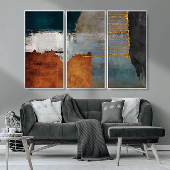35026-MGV-CV-36X24-Abstract Canvas Wall Art – Modern Teal, Rust, Black and Gold Textured Painting, Contemporary Decor for Living Room, Bedroom