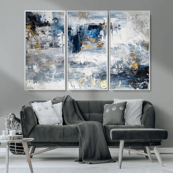 59716-MGV-CV-36X24-Abstract Blue and Gold Wall Art – Modern Textured Canvas Print, Contemporary Painting for Living Room, Bedroom, or Office Decor