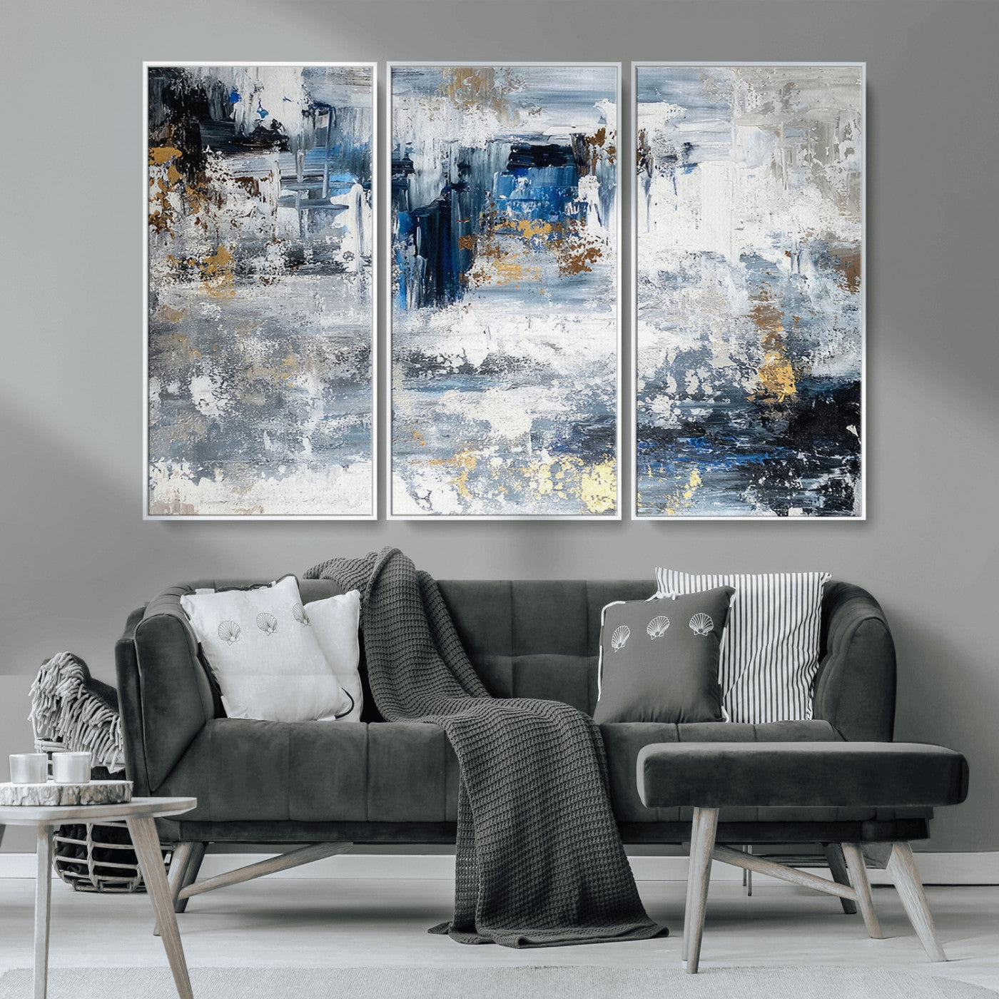 59716-MGV-CV-36X24-Abstract Blue and Gold Wall Art – Modern Textured Canvas Print, Contemporary Painting for Living Room, Bedroom, or Office Decor