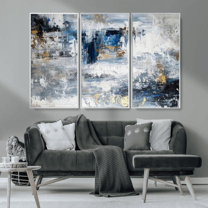 59716-MGV-CV-36X24-Abstract Blue and Gold Wall Art – Modern Textured Canvas Print, Contemporary Painting for Living Room, Bedroom, or Office Decor