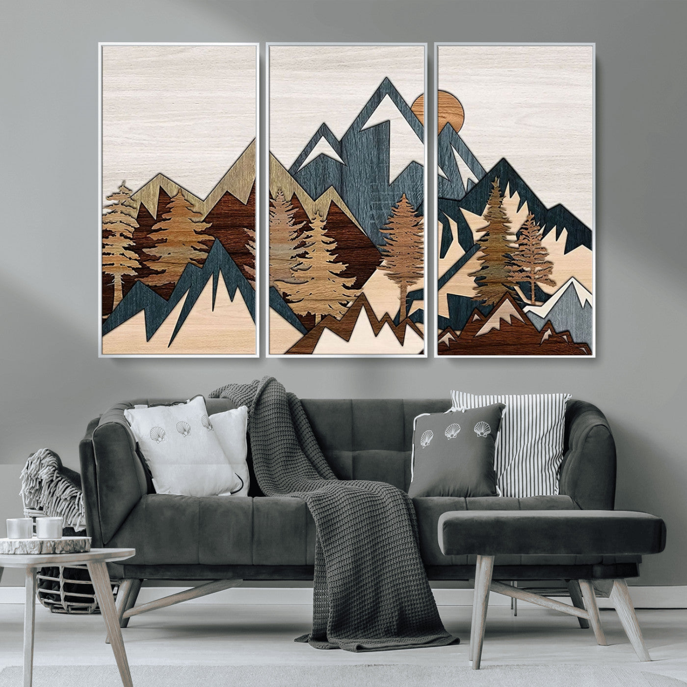 67950-MGV-CV-36X24-Modern Wood Wall Art Canvas Print, Framed Mountain Range Art Picture Print, Wood Mountain Range Perfect Rustic Decor Artwork
