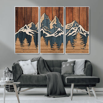 41330-MGV-CV-36X24-Rustic Mountain Wall Art – Wooden Nature Scene with Trees and Peaks, Handmade 3D Layered Decor for Living Room, Cabin or Office