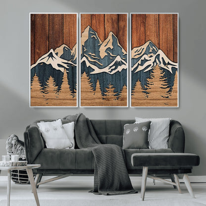 41330-MGV-CV-36X24-Rustic Mountain Wall Art – Wooden Nature Scene with Trees and Peaks, Handmade 3D Layered Decor for Living Room, Cabin or Office