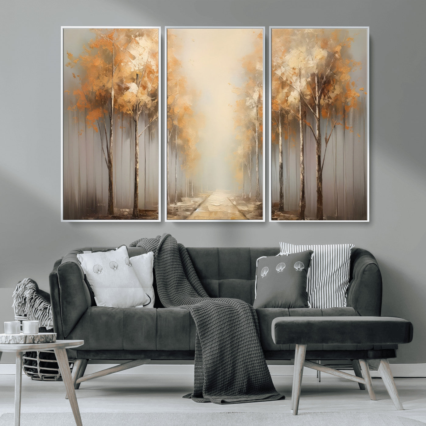 95004-MGV-CV-36X24-Autumn Forest Path Wall Art – Hand Painted Canvas Print with Golden Trees, Modern Nature Landscape Decor for Living Room, Bedroom