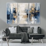44344-MGV-CV-36X24-Abstract Blue and Gold Wall Art – Modern Hand Painted Canvas Print, Contemporary Textured Painting for Living Room, Bedroom or