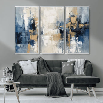 44344-MGV-CV-36X24-Abstract Blue and Gold Wall Art – Modern Hand Painted Canvas Print, Contemporary Textured Painting for Living Room, Bedroom or