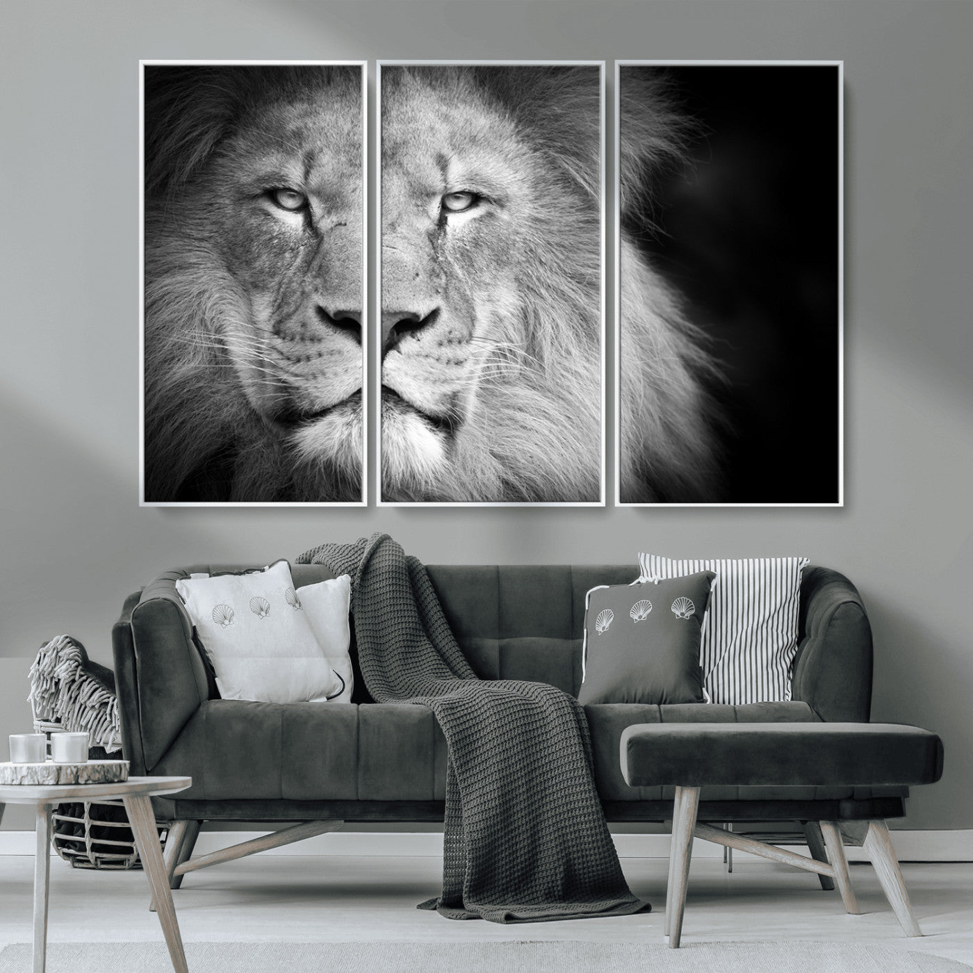 94453-MGV-CV-36X24-Lion Portrait Wall Art – Black and White King of the Jungle Canvas Print, Safari Wildlife Decor for Office, Bedroom, or Living