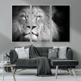 94453-MGV-CV-36X24-Lion Portrait Wall Art – Black and White King of the Jungle Canvas Print, Safari Wildlife Decor for Office, Bedroom, or Living