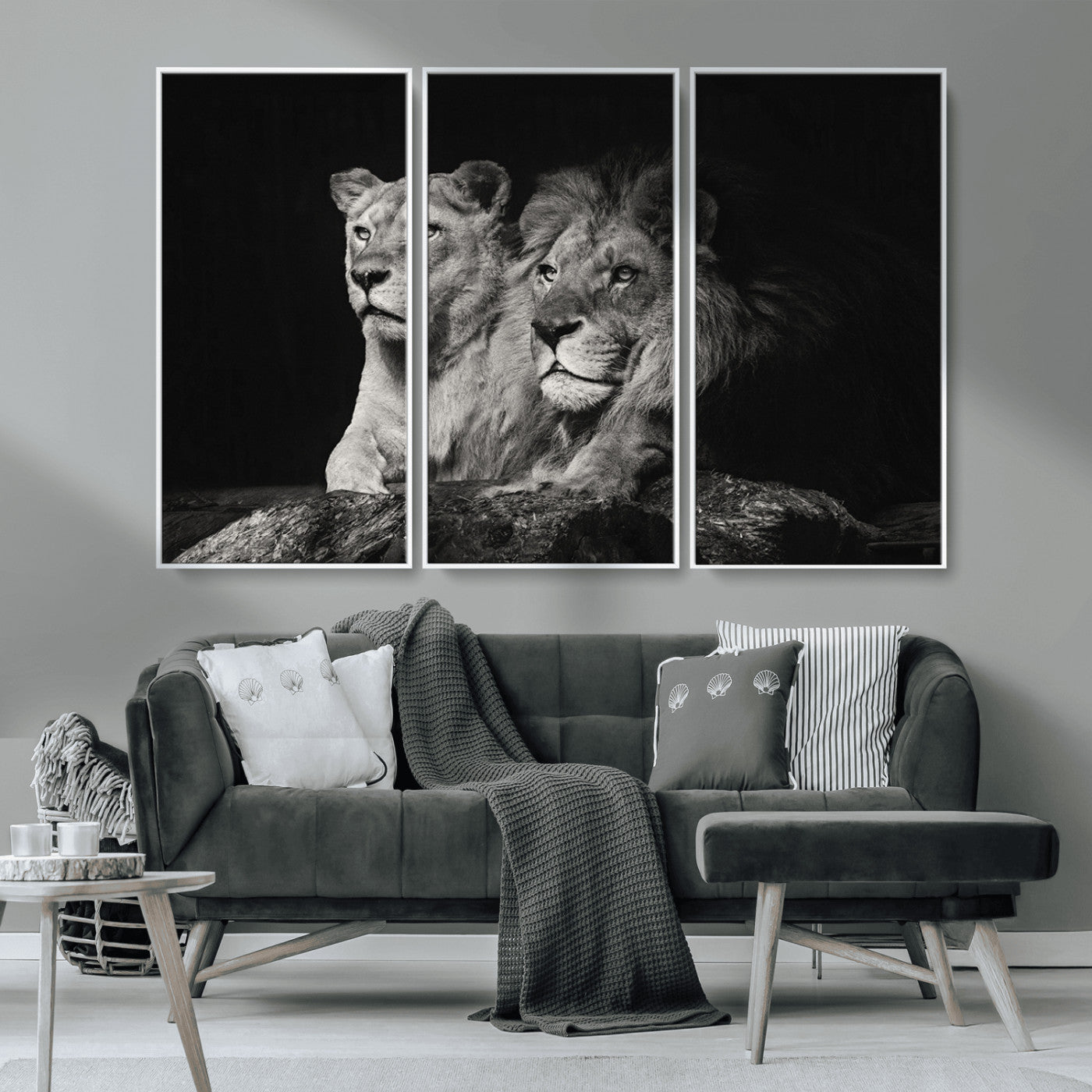 80013-MGV-CV-36X24-Lion and Lioness Wall Art – Black and White Wildlife Photography Canvas Print, African Safari Animal Decor for Office, Bedroom, or