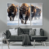 80512-MGV-CV-36X24-Bison Herd Wall Art – Buffalo Running in Snow Canvas Print, Rustic Wildlife Photography Decor for Cabin, Lodge, or Living Room