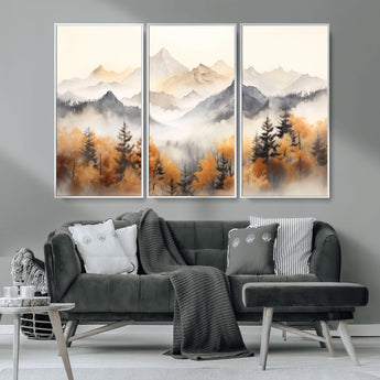 70049-MGV-CV-36X24-Autumn Mountain Forest Wall Art – Misty Landscape Canvas Print, Rustic Nature Inspired Decor for Living Room, Bedroom or Office