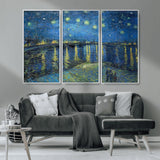 94605-MGV-FC-48X32-3P_White-Starry Night Over the Rhone Wall Art – Vincent van Gogh Canvas Print, Famous Impressionist Painting for Living Room, Office