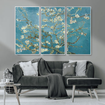 65607-MGV-CV-36X24-Almond Blossom Wall Art – Van Gogh Blue Floral Canvas Print, Elegant Impressionist Painting Decor for Living Room, Bedroom or