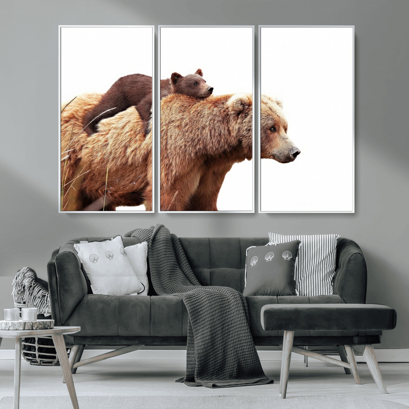 76943-MGV-CV-36X24-Mom Bear Wall Art Canvas Print, Framed Bear Photography Art Picture Print, Rustic Bear and Cub Perfect Rustic Farmhouse Decor