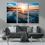 26494-MGV-CV-36X24-Ocean Sunset Wall Art – Scenic Beach Canvas Print with Waves and Mountains, Coastal Seascape Photography for Living Room, Bedroom
