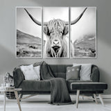 80564-MGV-CV-36X24-Highland Cow Wall Art – Black and White Scottish Highland Canvas Print, Rustic Farmhouse Decor for Living Room, Bedroom or Office