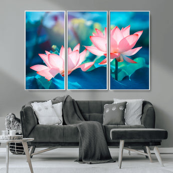 32559-MGV-CV-36X24-Lotus Flower Wall Art – Pink Water Lily Canvas Print, Tranquil Nature Decor for Living Room, Bedroom or Meditation Space