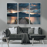 20442-MGV-CV-36X24-Lakeside Sunset Dock Wall Art – Peaceful Mountain Lake Canvas Print, Serene Nature Landscape Decor for Living Room, Bedroom or