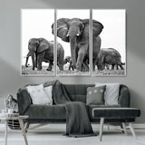 91685-MGV-CV-36X24-Elephant Herd Wall Art – Black and White Safari Canvas Print, African Wildlife Photography Decor for Living Room, Office or