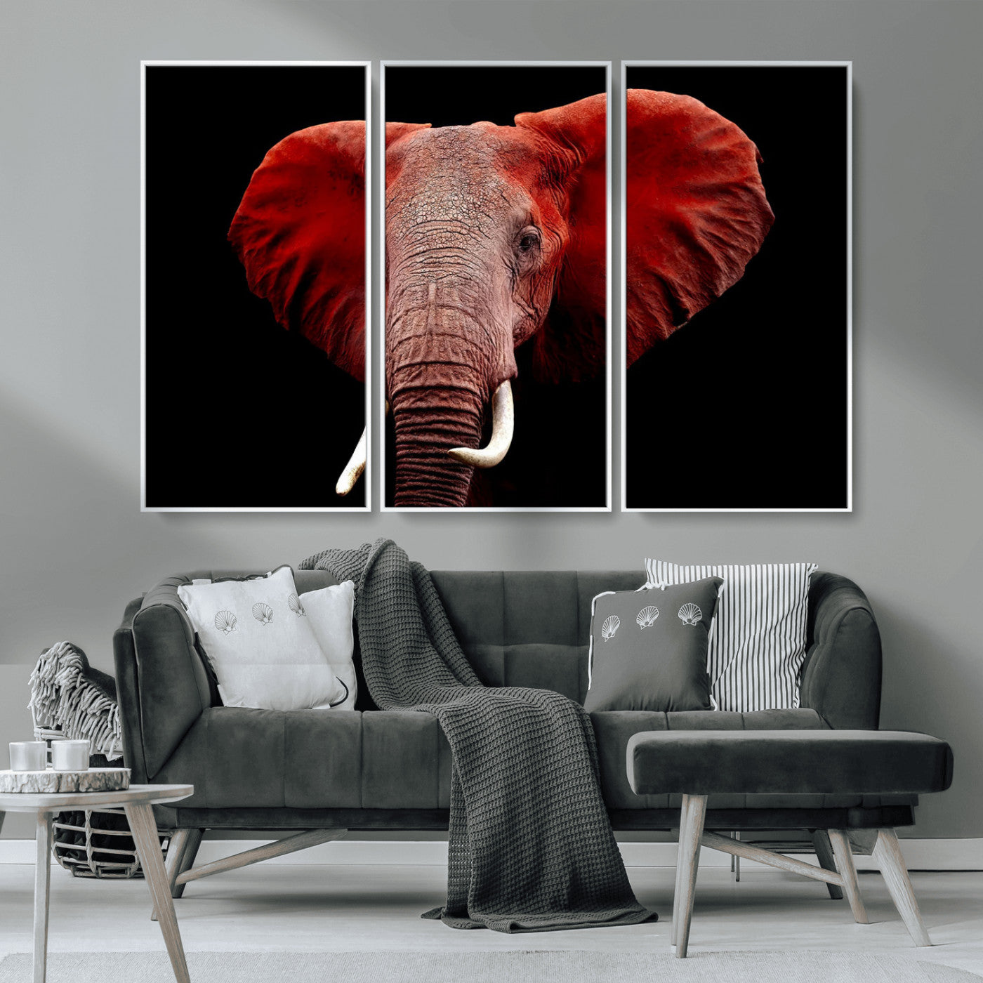 14788-MGV-CV-36X24-Red Elephant Wall Art – Bold Wildlife Canvas Print, African Safari Animal Decor for Living Room, Bedroom or Office