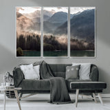 61116-MGV-CV-36X24-Misty Mountain Lake Wall Art – Tranquil Foggy Forest and Lake Canvas Print, Scenic Nature Landscape Decor for Living Room or