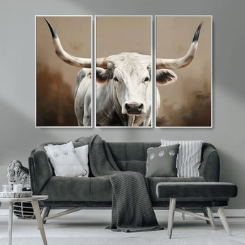 61423-MGV-CV-36X24-Longhorn Bull Wall Art – Rustic Western Texas Steer Canvas Print, Cowboy Farmhouse Decor for Living Room, Bedroom, Office or Ranch