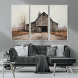 11602-MGV-FC-48X32-3P_White-Old Barn Wall Art Canvas Print, Framed Rustic Barn Art Picture Print, Old Farmhouse Perfect Rustic Farmhouse Decor Artwork
