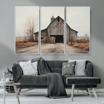 11602-MGV-FC-48X32-3P_White-Old Barn Wall Art Canvas Print, Framed Rustic Barn Art Picture Print, Old Farmhouse Perfect Rustic Farmhouse Decor Artwork