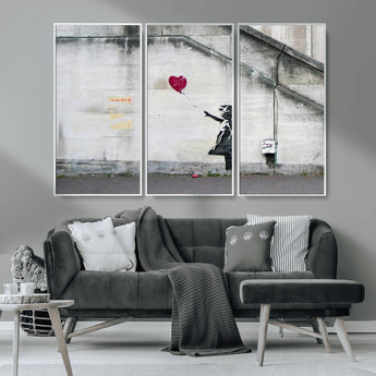 50559-MGV-FC-48X32-3P_White-Banksy Girl with Balloon Wall Art – Famous Street Graffiti Canvas Print, Modern Urban Artwork for Living Room, Bedroom or Office