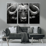 75273-MGV-CV-36X24-Buffalo Wall Art – Black and White African Buffalo Canvas Print, Rustic Wildlife Animal Artwork for Farmhouse, Living Room,