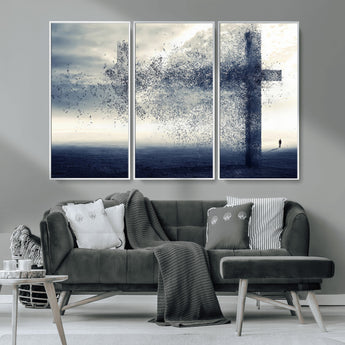 55718-MGV-CV-36X24-Surreal Cross Wall Art – Spiritual Faith Canvas Print, Abstract Christian Artwork with Modern Religious Symbol for Living Room,