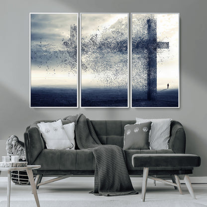55718-MGV-CV-36X24-Surreal Cross Wall Art – Spiritual Faith Canvas Print, Abstract Christian Artwork with Modern Religious Symbol for Living Room,