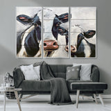 28934-MGV-FC-48X32-3P_White-Farmhouse Cow Wall Art – Rustic Black and White Dairy Cattle Canvas Print, Country Barn Animal Painting for Kitchen, Living Room