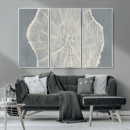 25547-MGV-CV-36X24-Tree Ring Wall Art Canvas Print, Framed Linocut Tree Ring Art Picture Print, Wood Texture Perfect Minimalist Farmhouse Decor
