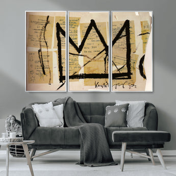 37215-MGV-CV-36X24-Abstract Crown Wall Art – Urban Graffiti Style Canvas Print Modern Street Art Design, Bold Contemporary Decor for Living Room,