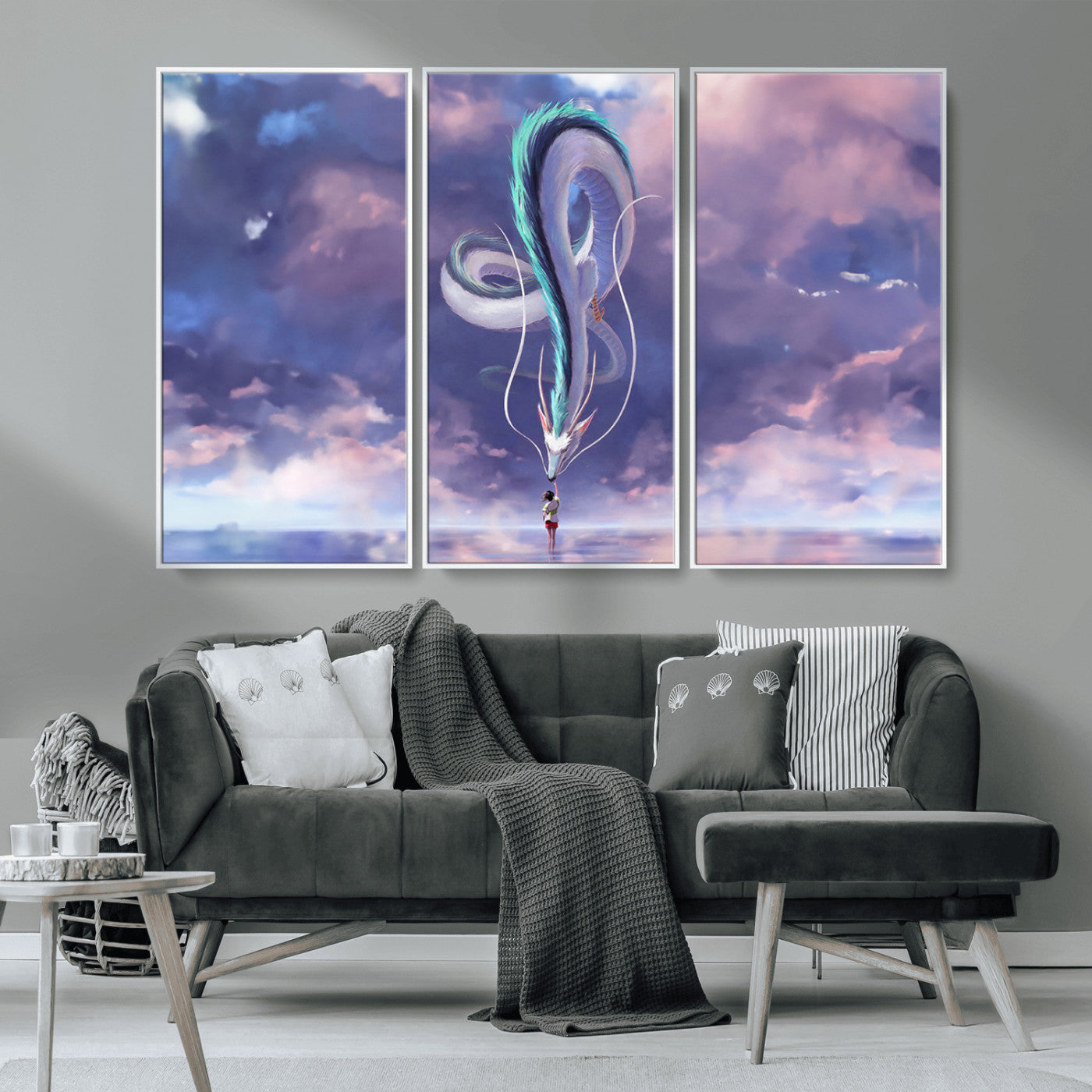 66864-MGV-CV-36X24-Fantasy Dragon Wall Art – Mystical Canvas Print Girl and Sky Serpent Dreamlike Clouds, Magical Anime Inspired Decor for Living