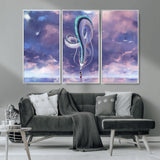66864-MGV-CV-36X24-Fantasy Dragon Wall Art – Mystical Canvas Print Girl and Sky Serpent Dreamlike Clouds, Magical Anime Inspired Decor for Living
