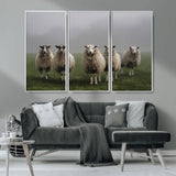 87339-MGV-CV-36X24-Sheep Wall Art – Rustic Farmhouse Canvas Print Flock Standing Misty Field Countryside Photography, Country Animal Decor for Living