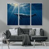 18052-MGV-CV-36X24-Whale Wall Art – Majestic Ocean Canvas Print Marine Life Underwater Sunlight Scene, Nautical Coastal Decor for Living Room,
