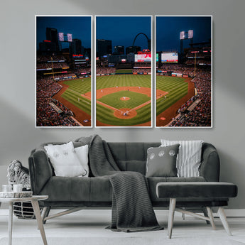 38612-MGV-CV-36X24-Busch Stadium Wall Art Canvas Print, Framed Missouri Stadium Art Picture Print, Busch Stadium Field Perfect Sports Room Decor