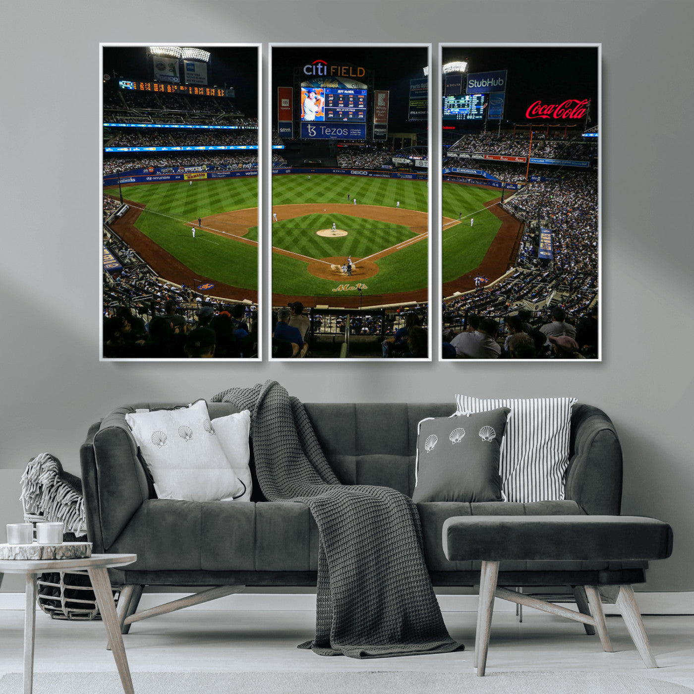 25148-MGV-CV-36X24-Baseball Stadium Wall Art – Canvas Print Night Game Packed Crowd Bright Lights Sports Photography, Dynamic Decor for Game Room,
