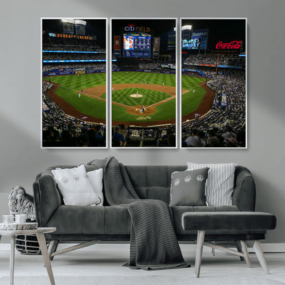25148-MGV-CV-36X24-Baseball Stadium Wall Art – Canvas Print Night Game Packed Crowd Bright Lights Sports Photography, Dynamic Decor for Game Room,