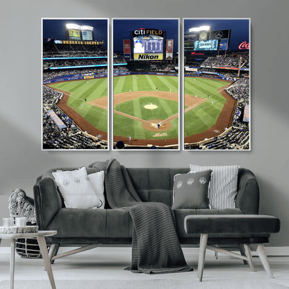 87666-MGV-CV-36X24-City Field Stadium Wall Art Canvas Print, Framed New York Stadium Art Picture Print, Citi Field Stadium Perfect Sport Room Decor